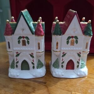 Vintage Lenox Castle Christmas Salt & Pepper Shakers | Porcelain | Holiday Decor